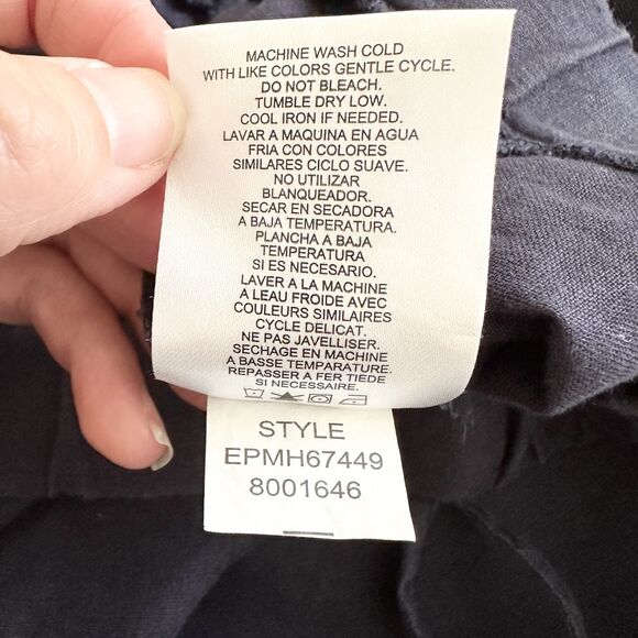 Ellen Tracy Linen Pants Size XL Navy Stretch Waistband Drawstring - Picture 4 of 8